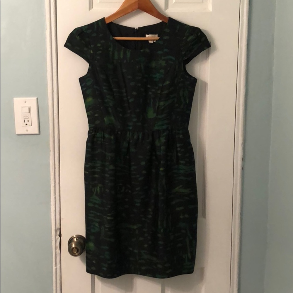 Shoshanna Silk Cap Sleeve Black & Green Dress